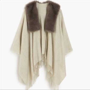 J Crew Faux Shearling Poncho Cape Shawl